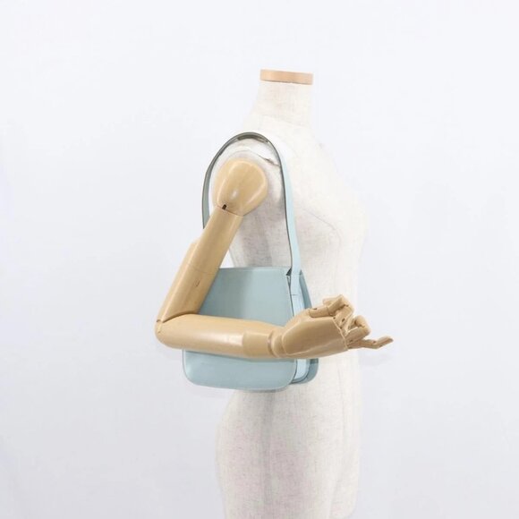 GUCCI Shoulder Bag Leather Light Blue Silver